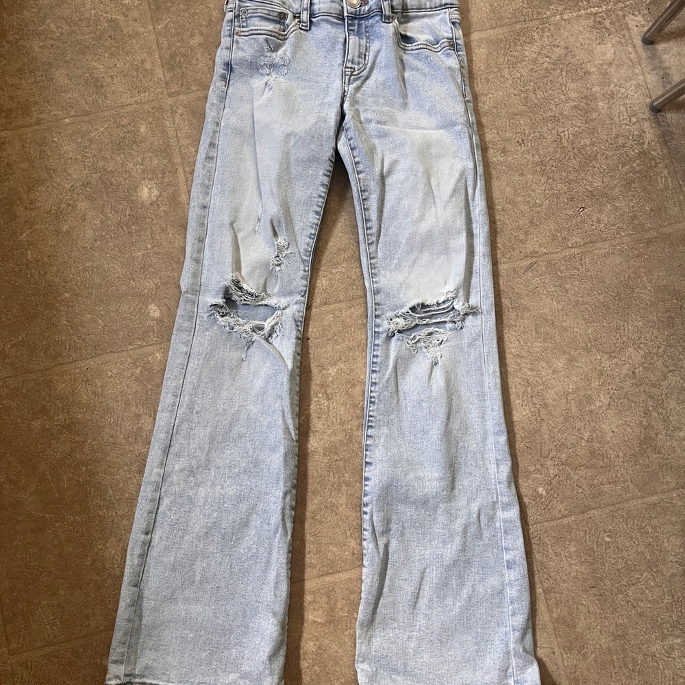 Aeropostale Light Wash Denim Ripped Flare Jeans